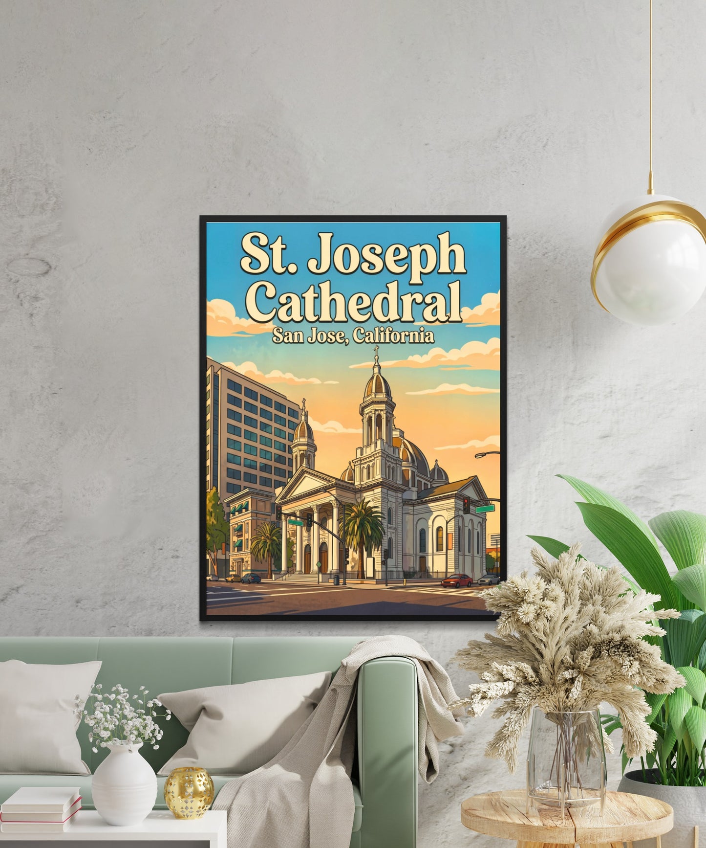 St. Joseph Cathedral Vintage Travel Poster -  Cathedral Calm in Downtown San Jose