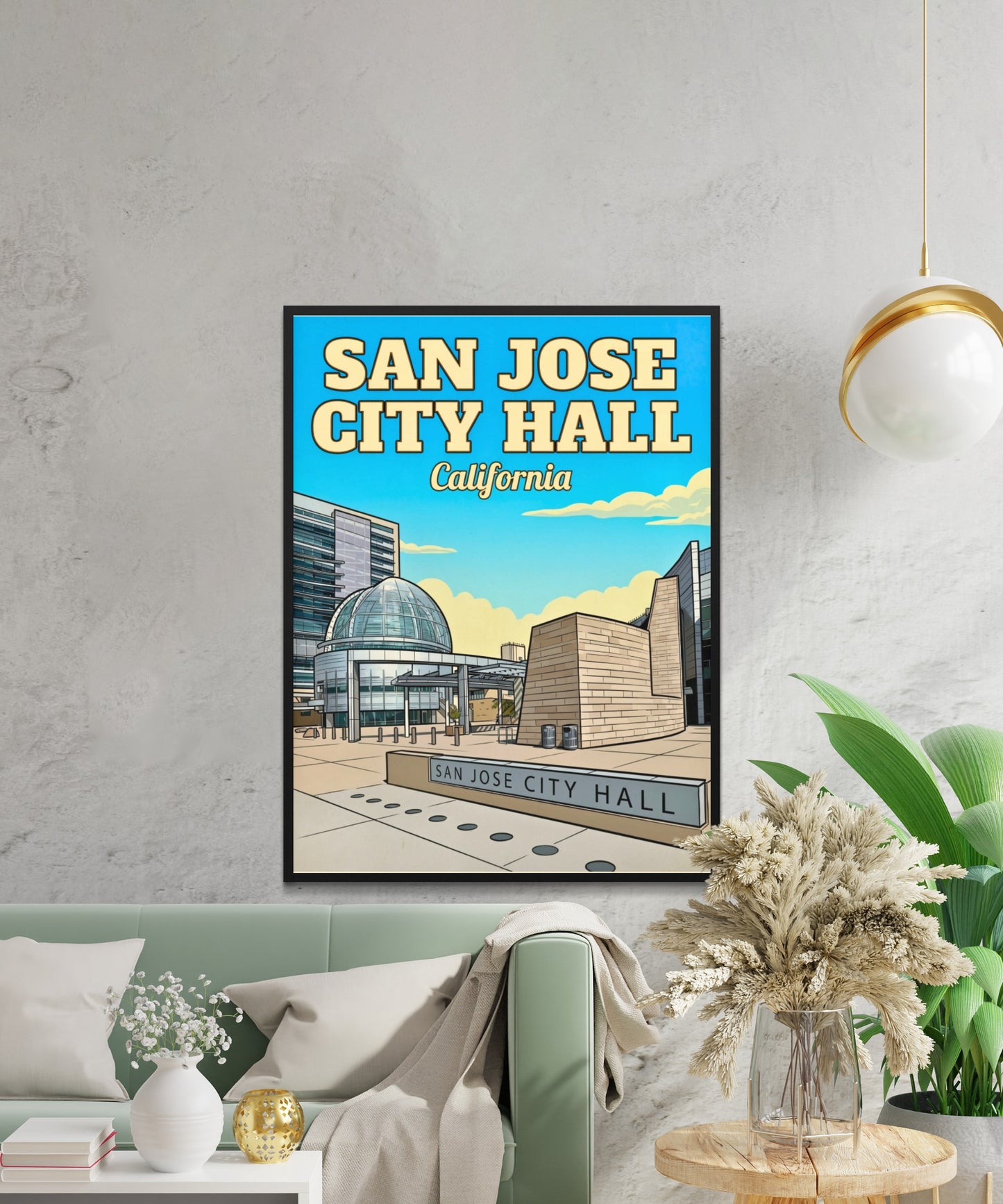 San Jose City Hall Vintage Travel Poster - Downtown California