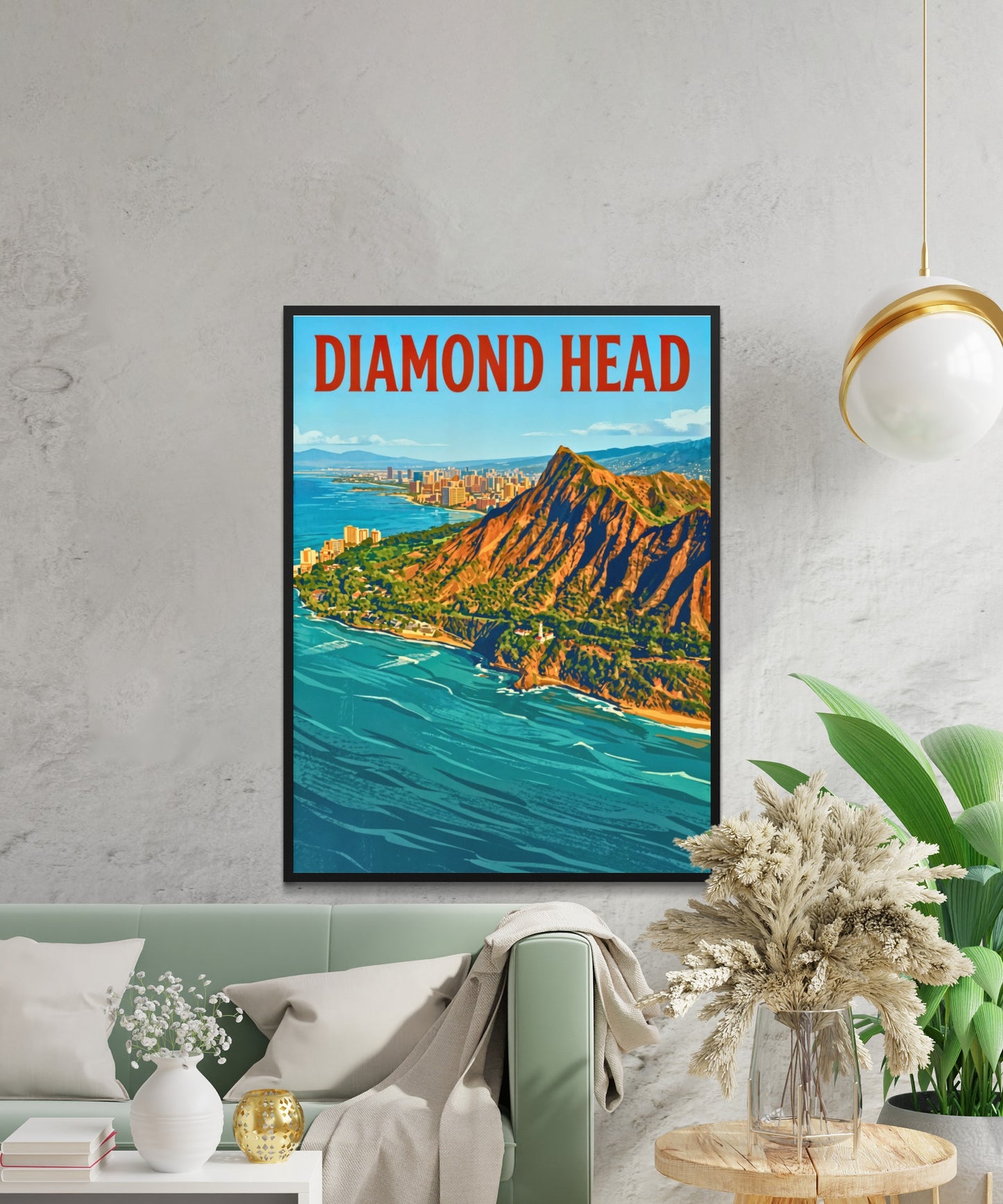 Diamond Head Vintage Travel Poster - Crater by the Sea