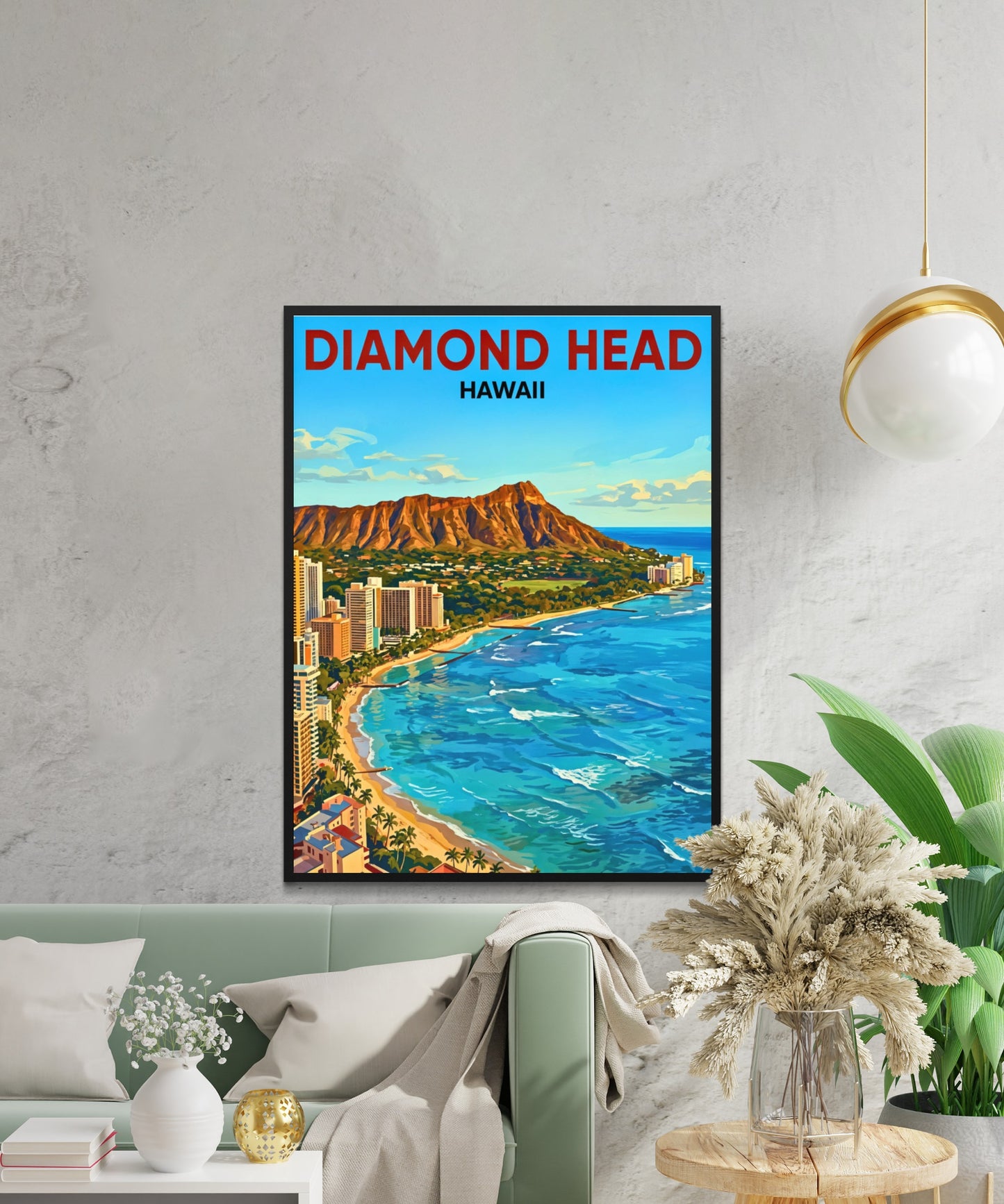 Diamond Head Vintage Travel Poster - Waikiki Hawaii