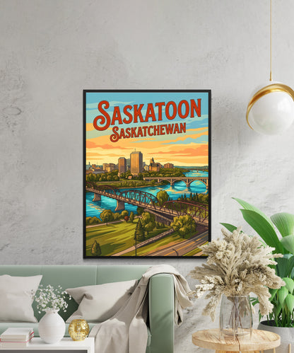 Saskatoon Vintage Travel Poster - Late Afternoon Vibe