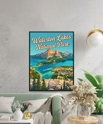 Waterton Lakes National Park Vintage Travel Poster - Where Prairies Meet the Peaks