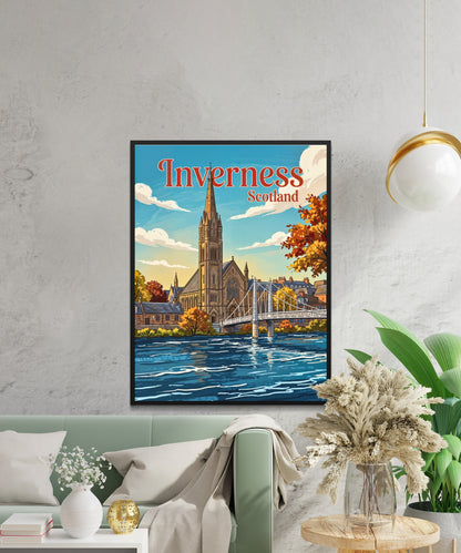 Inverness Vintage Travel Poster - Scottish Riverfront