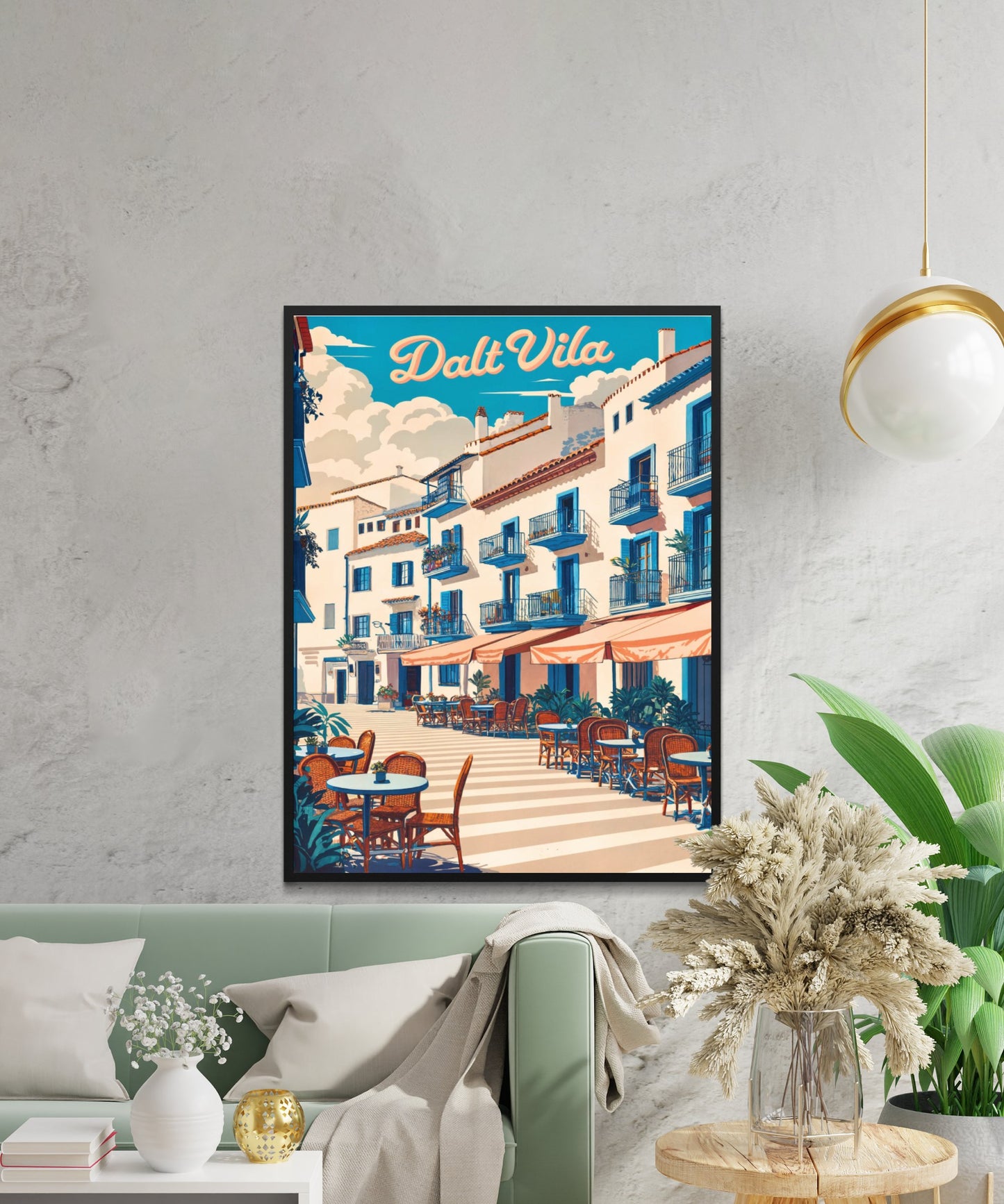 Dalt Vila Vintage Travel Poster - Charming Street and Cafes in Ibiza