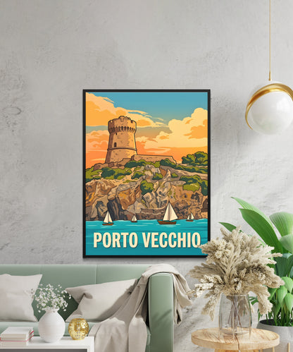 Porto Vecchio Vintage Travel Poster - Island Harbor Charm