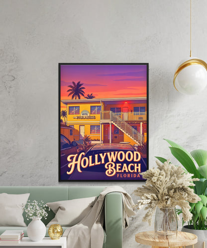 Hollywood Beach Vintage Travel Poster - Florida Staycation