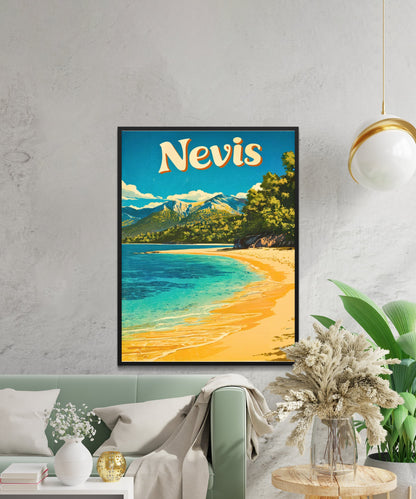 Nevis Vintage Travel Poster - Serene Beach Scene View