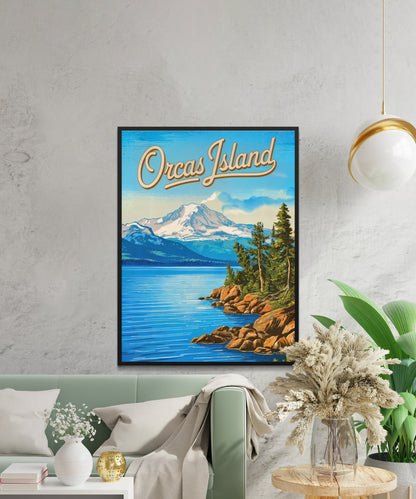 Orcas Island Vintage Travel Poster -  Whale Dance