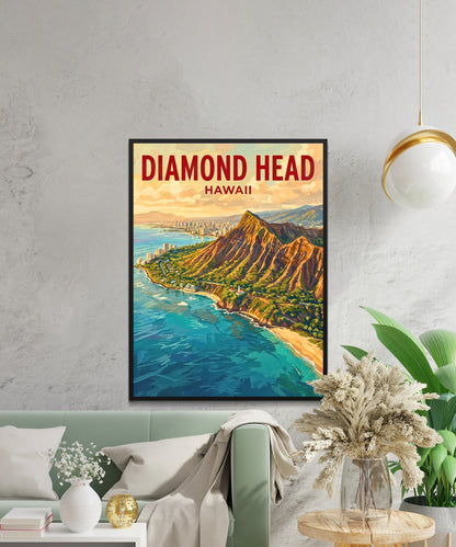 Diamond Head Crater Vintage Travel Poster