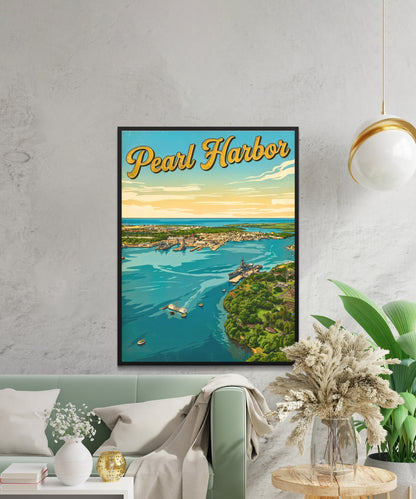 Pearl Harbor Vintage Travel Poster - Historic Naval Base