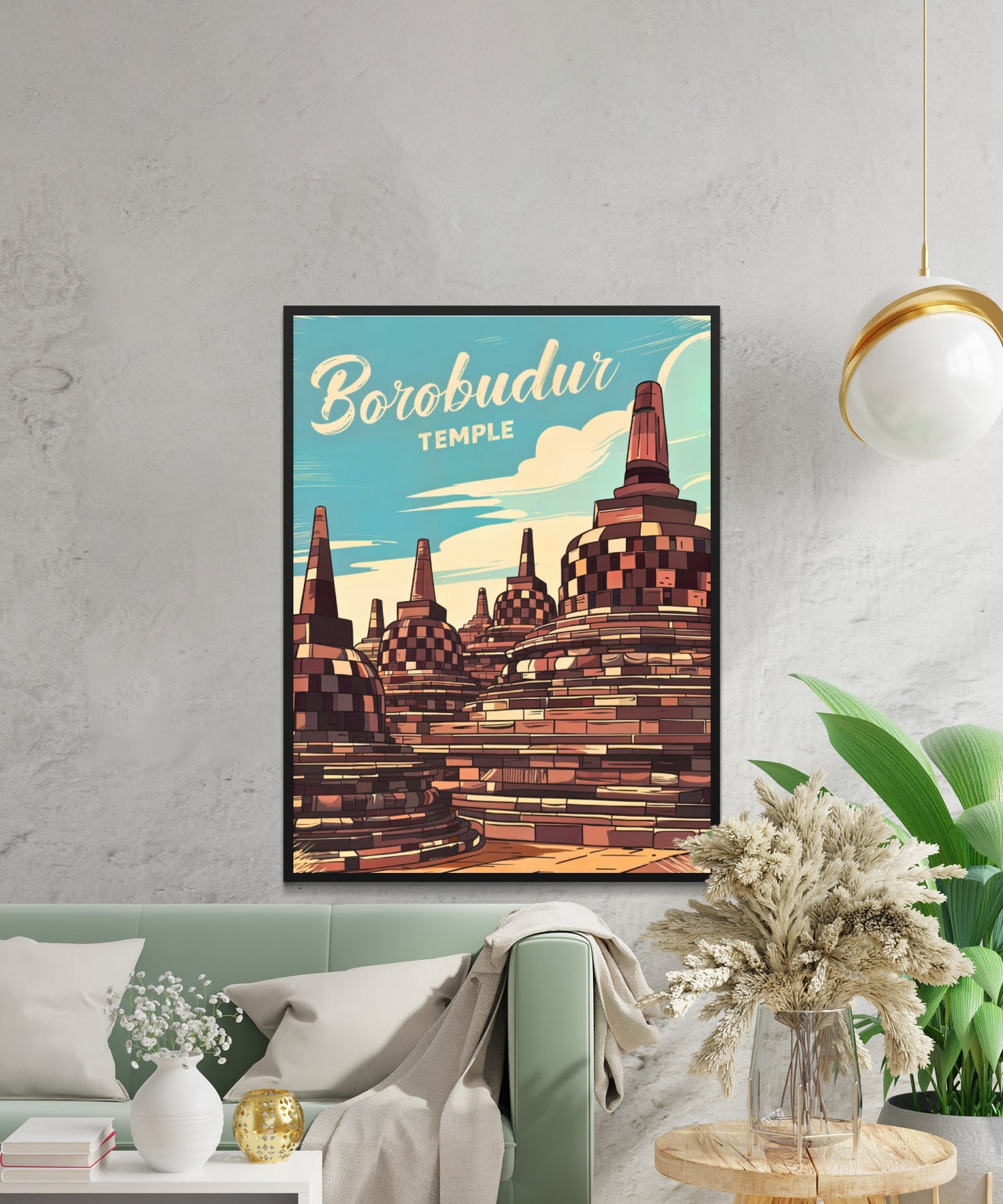 Borobudur Temple Vintage Travel Poster - Indonesia