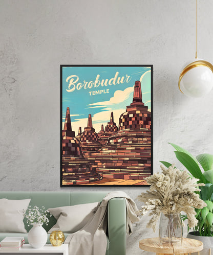 Borobudur Temple Vintage Travel Poster - Indonesia
