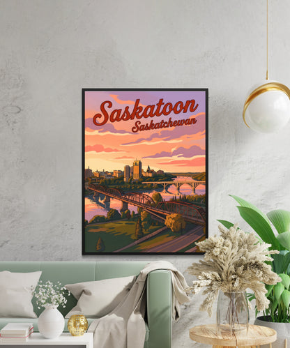 Saskatoon Vintage Travel Poster -   Beautiful Serene River View