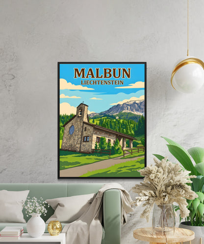 Malbun Vintage Travel Poster - Church