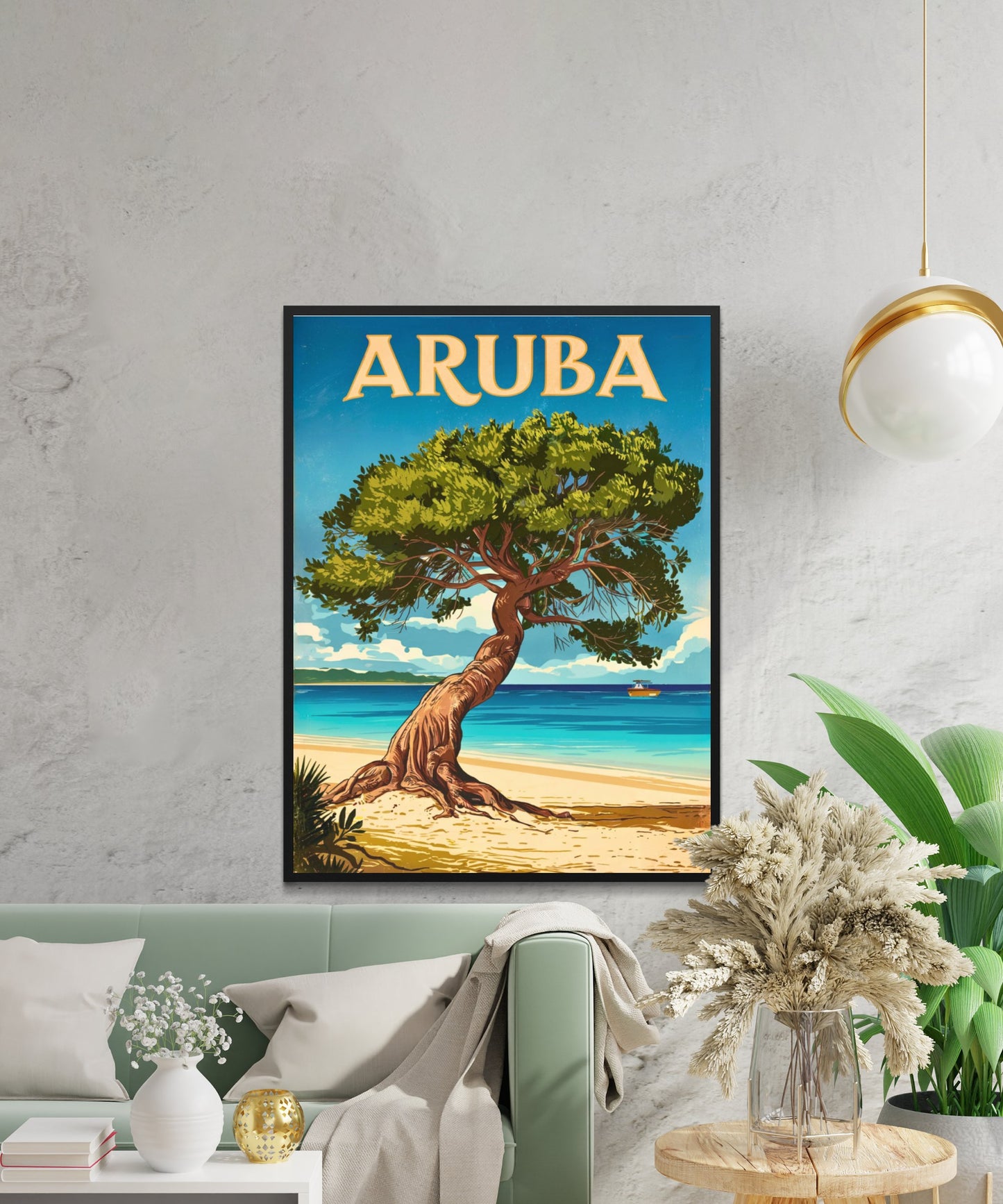 Aruba Vintage Travel Poster - Tropical Paradise in Caribbean Island