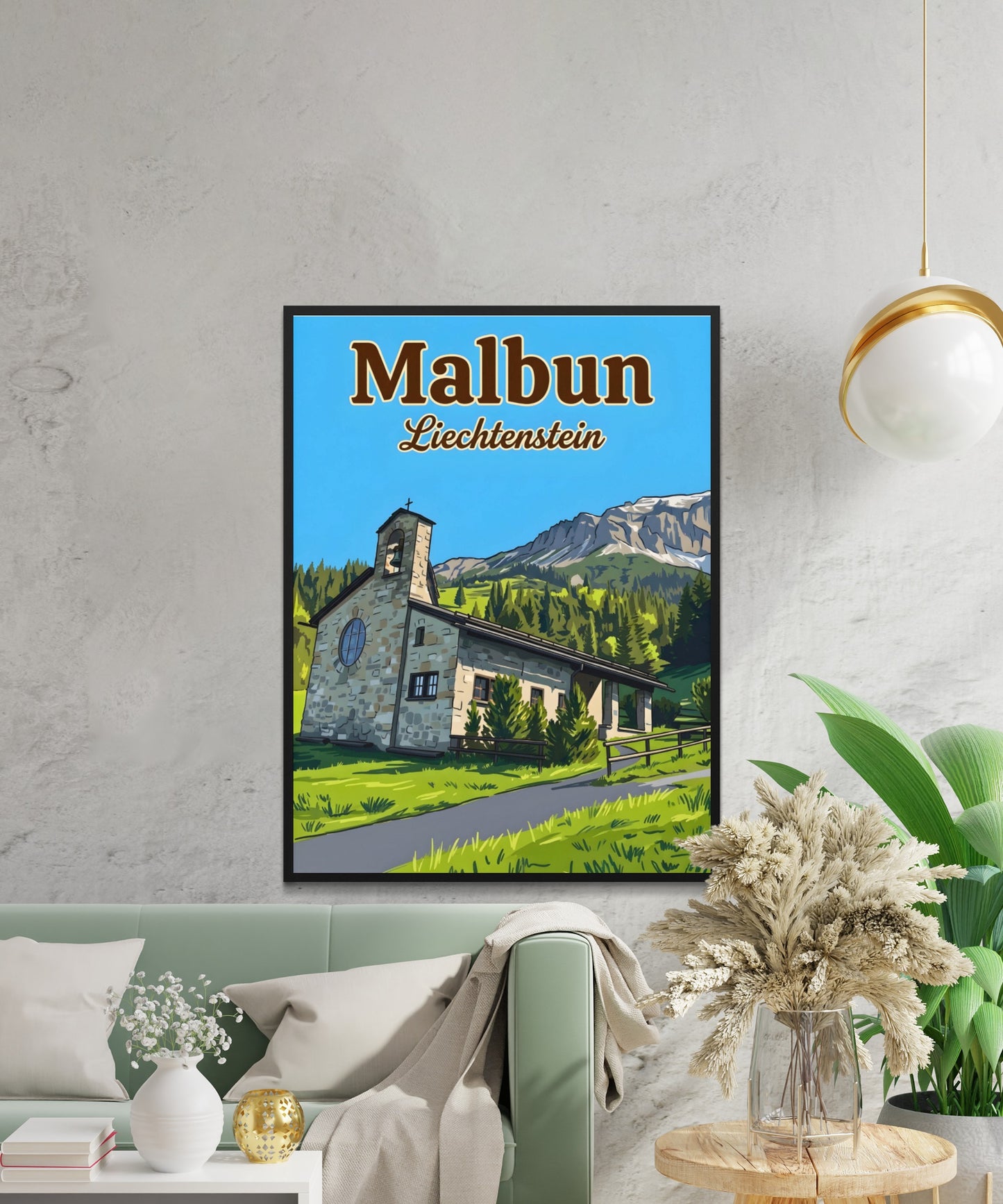 Malbun Vintage Travel Poster - Charming Mountain Church