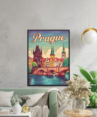 Prague Vintage Travel Poster - The City of a Hundred Spires