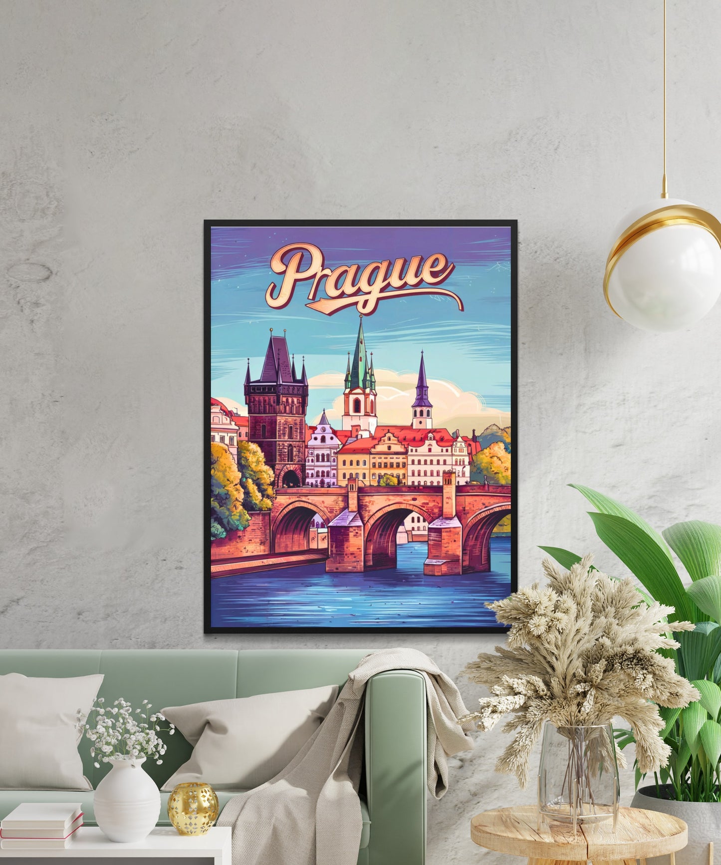 Prague Vintage Travel Poster - Charles Bridge Spain
