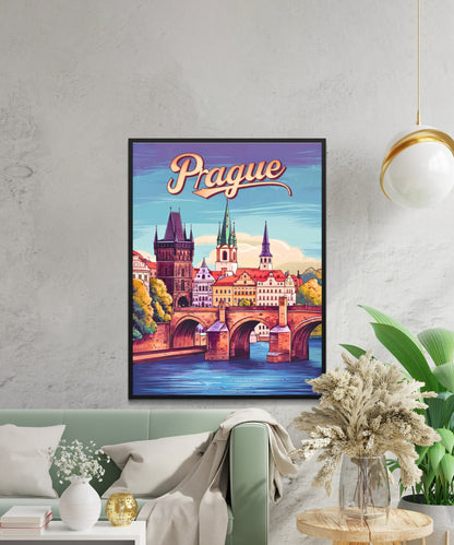 Prague Vintage Travel Poster - Charles Bridge Spain