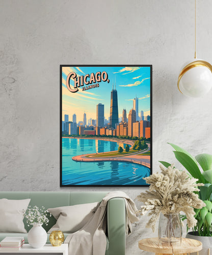 Chicago Vintage Travel Poster - Where the City Meets the Sky