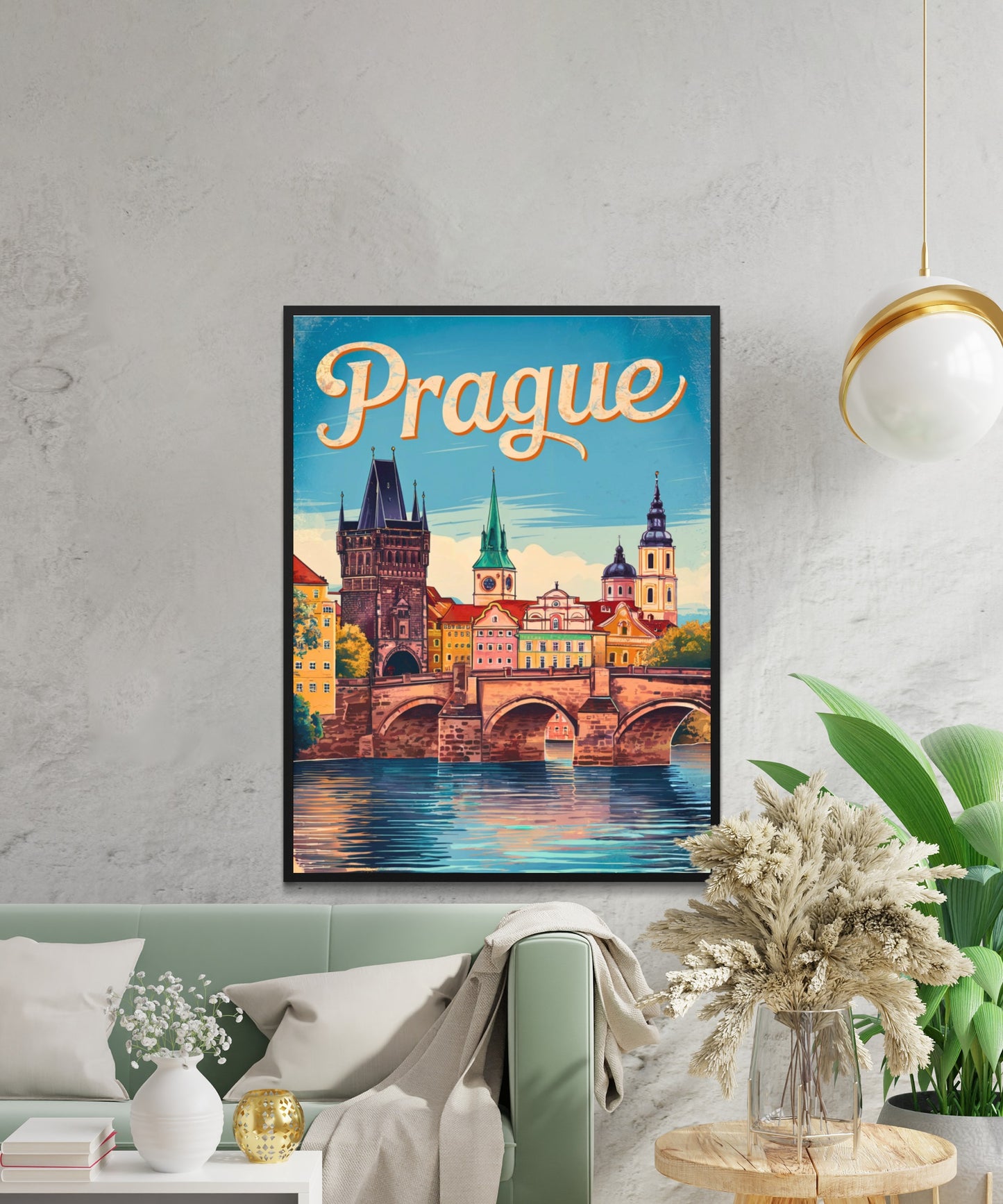 Prague Vintage Travel Poster - Golden Hour in Prague