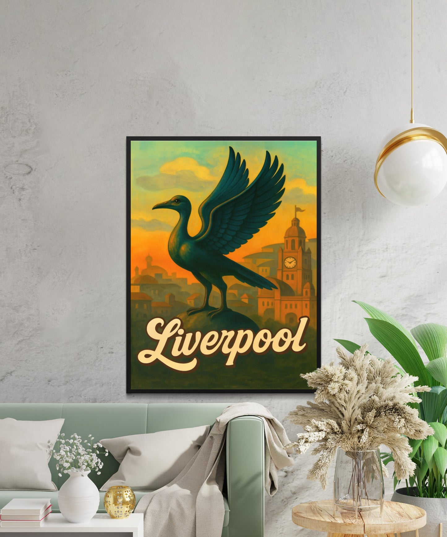 Liverpool Vintage Travel Poster - The Liver Birds, iconic symbols of Liverpool
