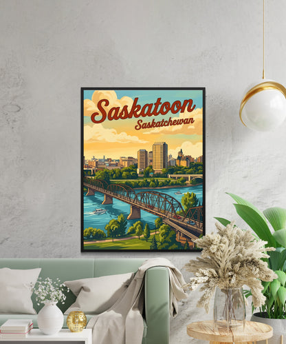 Saskatoon Vintage Travel Poster - Skyline View