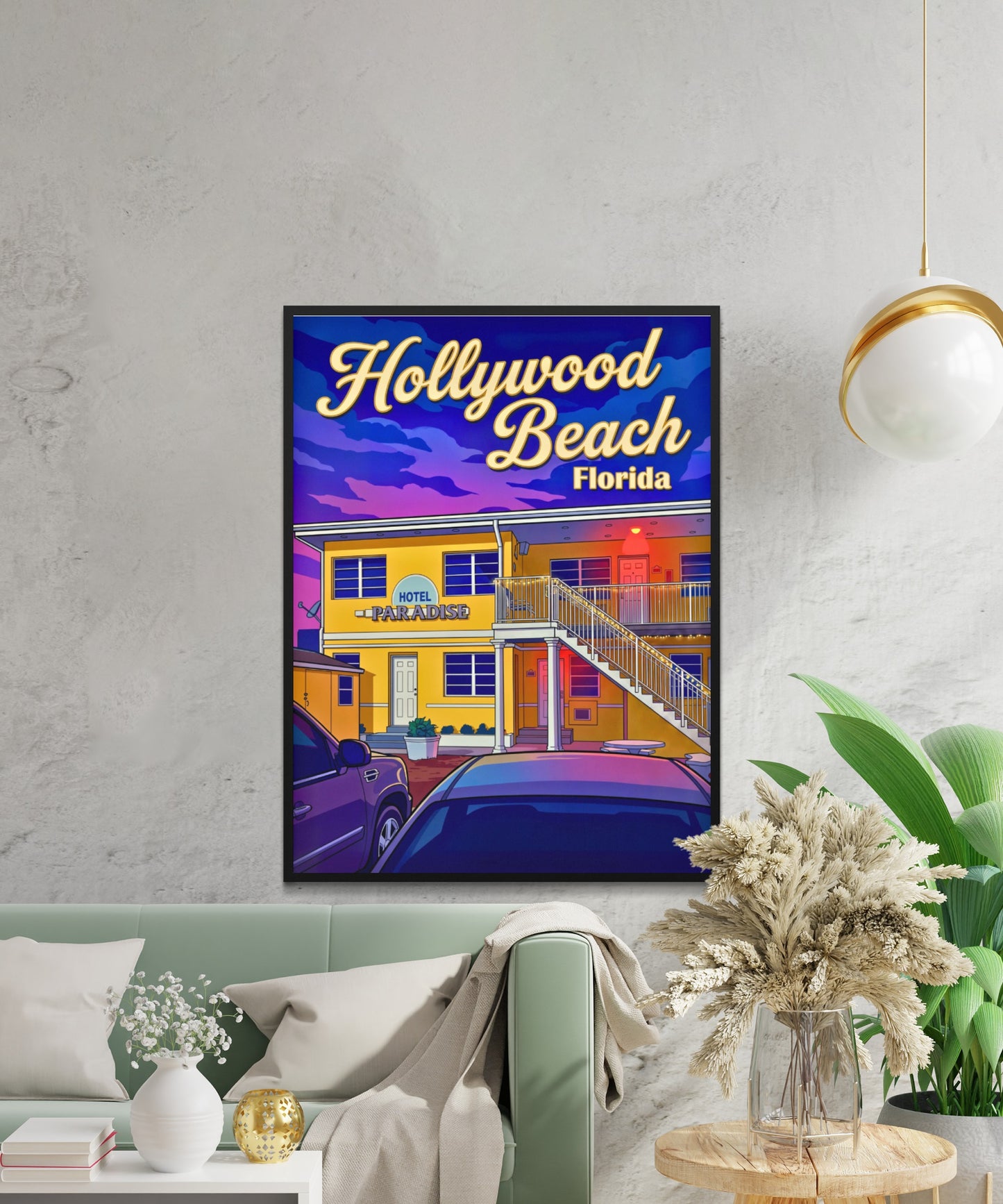 Hollywood Beach Vintage Travel Poster - Evening Stay at Paradise