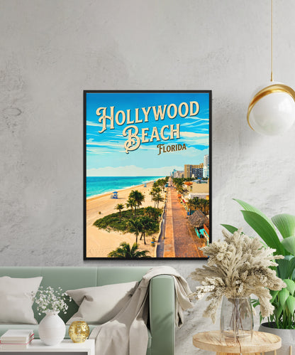 Hollywood Beach Vintage Travel Poster - the Atlantic Shore Florida