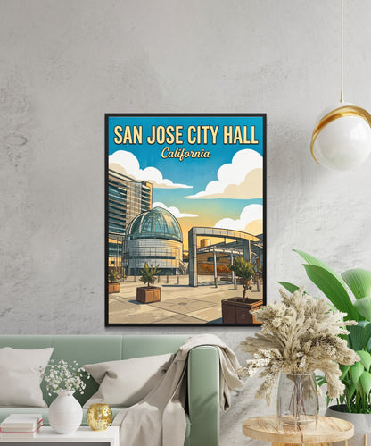 San Jose City Hall Vintage Travel Poster - Architectural Icon