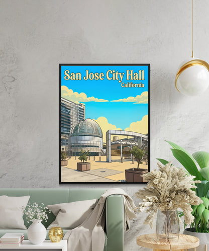 San Jose City Hall Vintage Travel Poster - California Transparent City