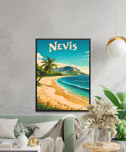 Nevis Vintage Travel Poster - Breathtaking Beach Shoreline