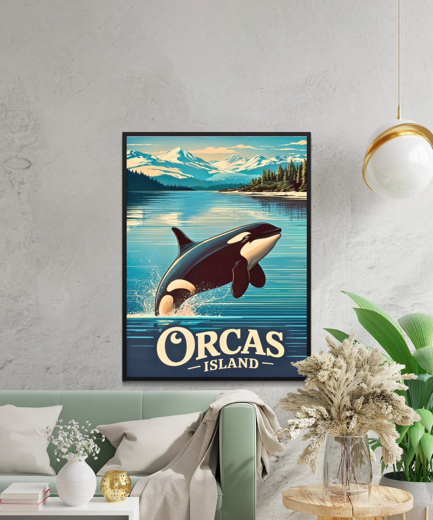 Orcas Island Vintage Travel Poster -  Whale Watching Waters