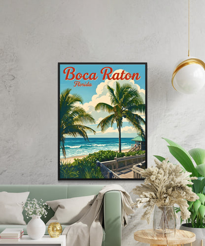 Boca Raton Vintage Travel Poster- Palms, Sand, Serenity