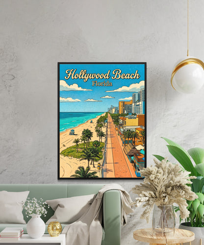 Hollywood Beach Vintage Travel Poster - Seaside Escape