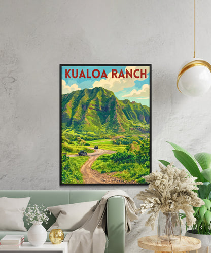 Kualoa Ranch Vintage Travel Poster - Oʻahu