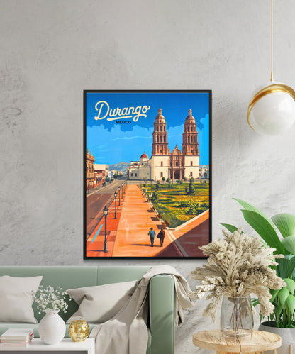 Durango, Mexico Vintage Travel Poster - Timeless Cathedral Views