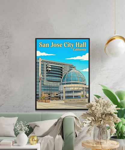 San Jose City Hall Vintage Travel Poster - Downtown  Landmark