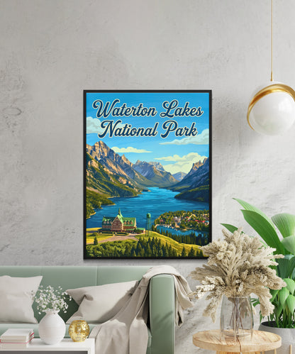Waterton Lakes National Park Vintage Travel Poster - Alpine Calm, Prairie Soul