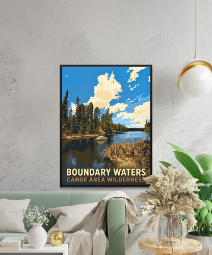 Boundary Waters Canoe Area Wilderness Vintage Travel Poster - Lakes & Pines