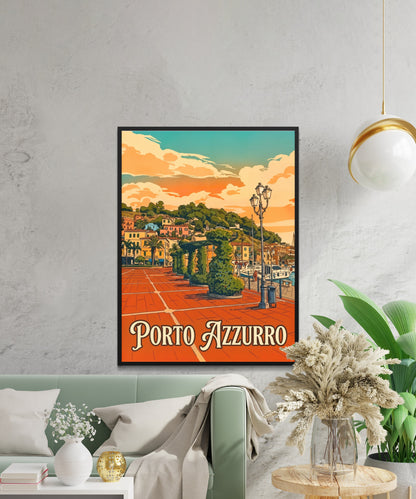 Porto Azzurro Vintage Travel Poster - Colors of Elba