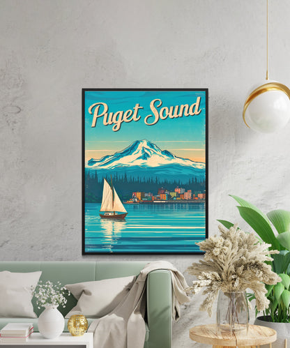 Puget Sound Vintage Travel Poster - Explore the Iconic Coastal Escape in Washington