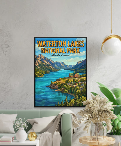 Waterton Lakes National Park Vintage Travel Poster - Peaks, Lakes, and Quiet Trails
