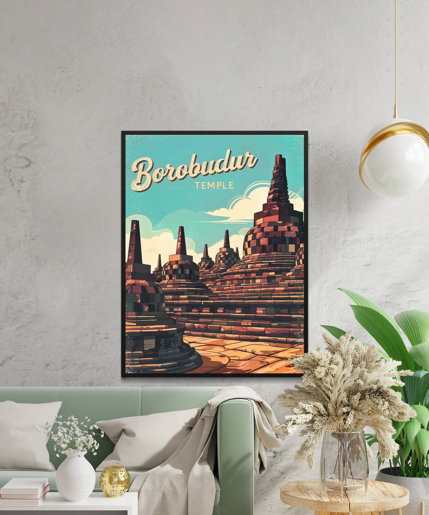Borobudur Temple Vintage Travel Poster - The Timeless Wonder of Indonesia