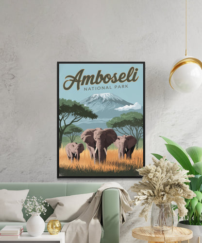 Amboseli National Park Vintage Travel Poster