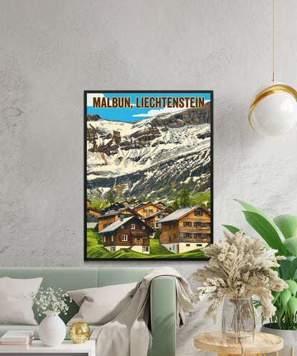 Malbun Vintage Travel Poster - Stunning Mountain in Liechtenstein