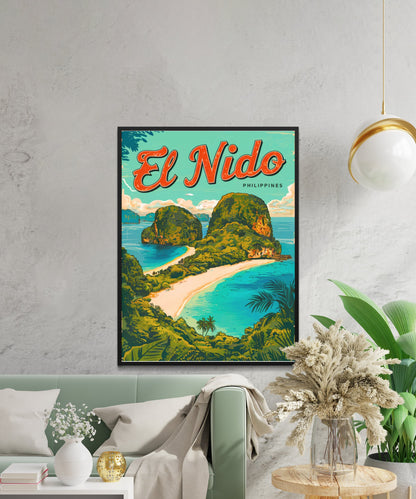 El Nido Vintage Travel Poster - Mountain Views