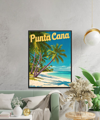 Punta Cana Vintage Travel Poster - Relaxing White Sandy Beach in Dominica Republic