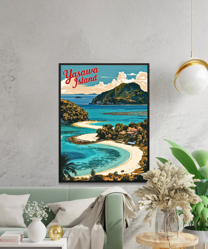 Yasawa Island Vintage Travel Poster - Captivating Island Blue Waters