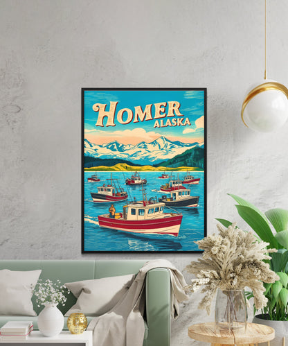 Homer Vintage Travel Poster - Halibut Fishing Capital of the World